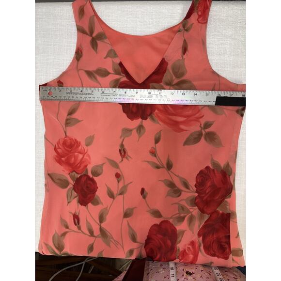 Vintage Y2K Coral Red Rose Holiday Party Dress Chiffon Maxi Slip Dress 90s - Picture 11 of 14